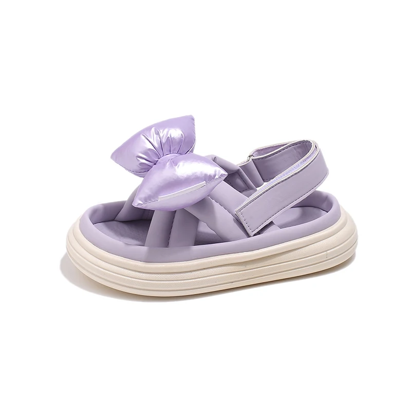 Kids Sandals for Girls Summer New Princess Bowtie Causal Thick Bottom Sandals Fashion Solid Color Children Beach Sandal