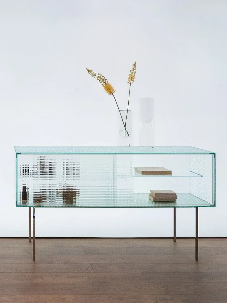 Italian Glass Sideboard Cabinet Italian Minimalist Living Room Storage Rack Hallway Storage Cabinet