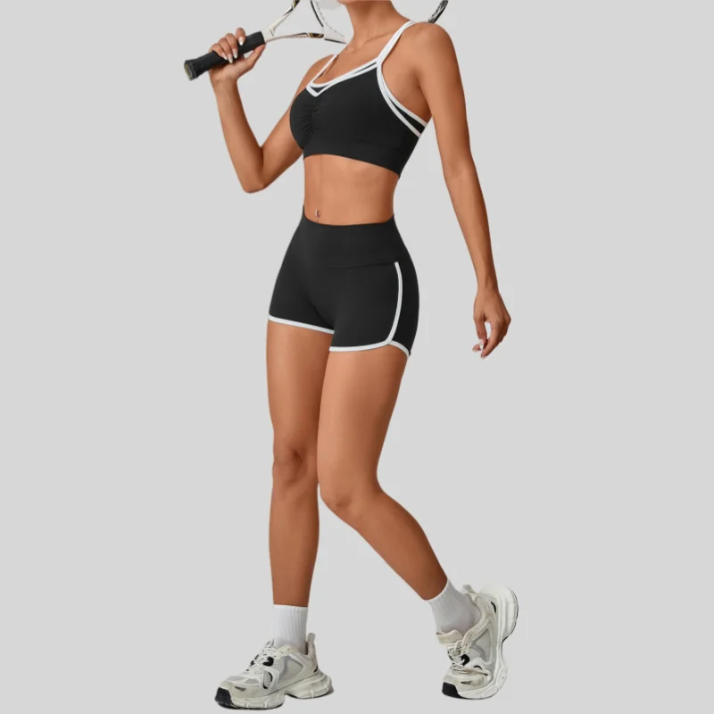 

Women's Yoga Bra Color Block High Waist Hip Lift Shorts 2 Piece Yoga Set Tight Fitted Workout Running Fitness Outfit