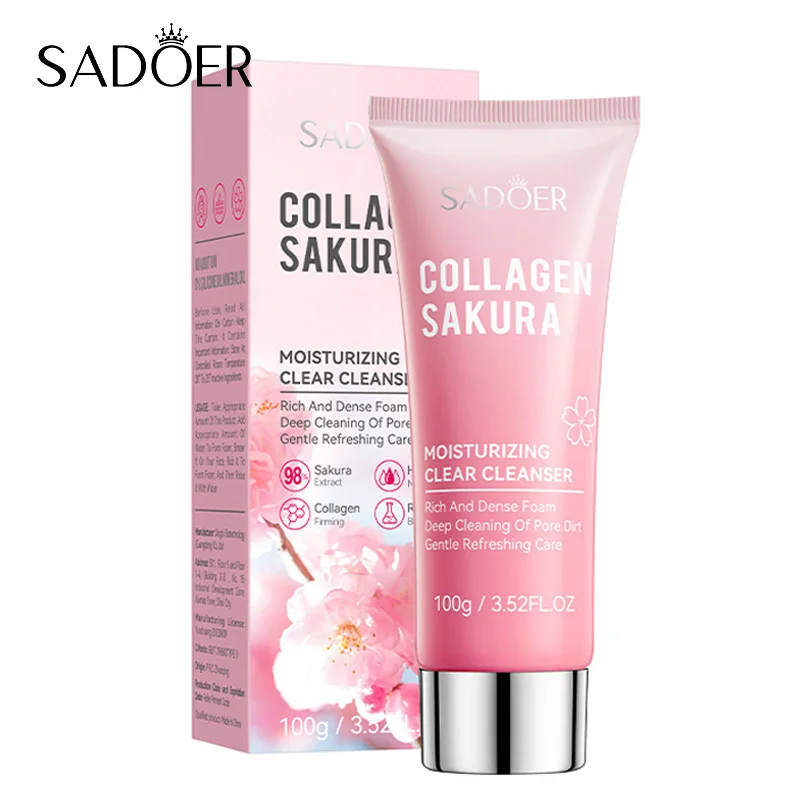 SADOER Sakura Facial Cleanser Face Wash Foam Face Cleanser Deep Cleansing Brightening Hydrating Moisturizing Skin Care Products