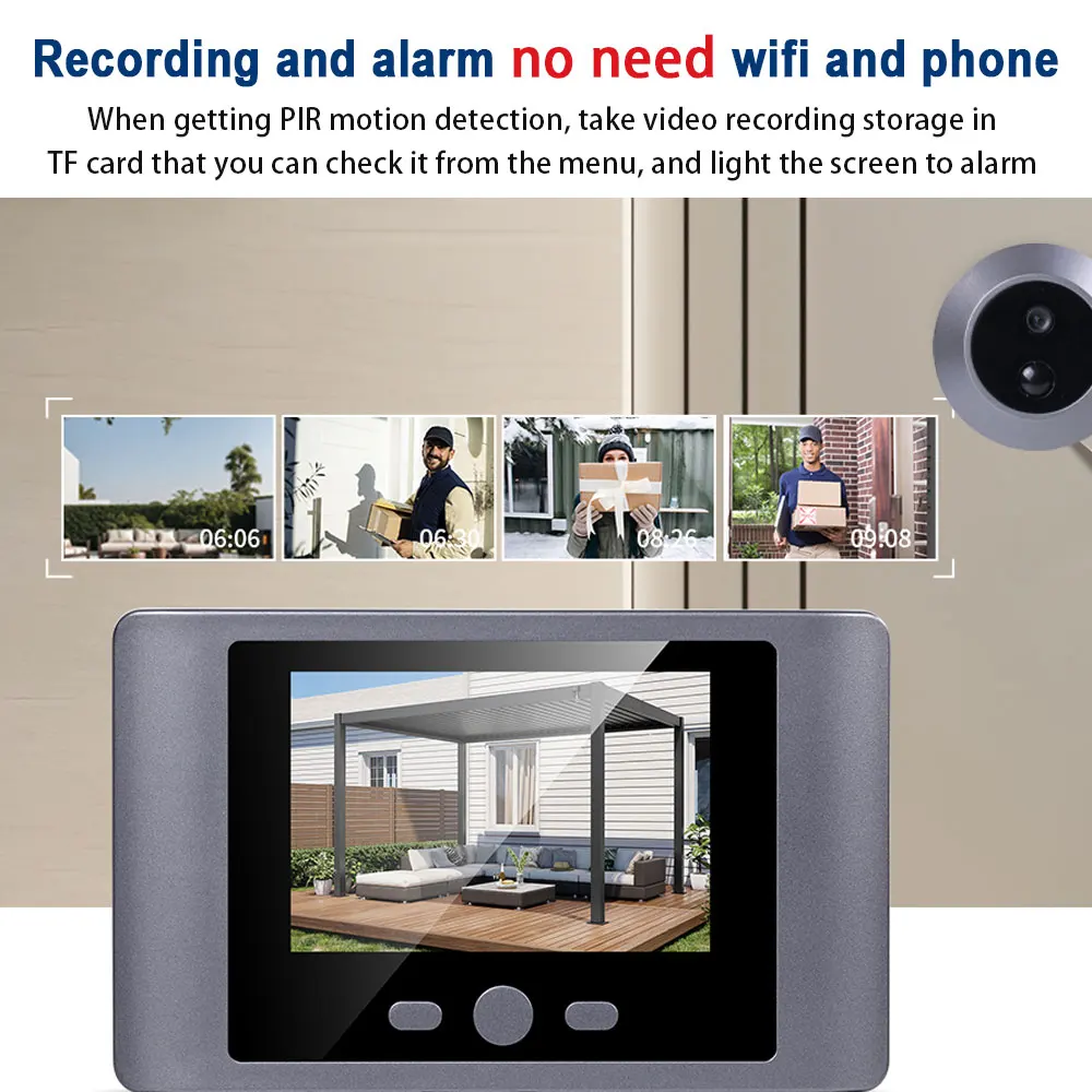 Mini Kijkgaatje Camera Deur PIR Bewegingsdetectie Licht Scherm Deur Kijker Camera Smart Home 2.8 inch Eye 2000mAh Stil