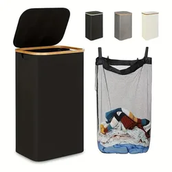 1PC Dirty Clothes Basket With Lid And Inner Bag, 100 Liter Laundry Basket, Foldable Laundry Basket With Detachable Inner Bag