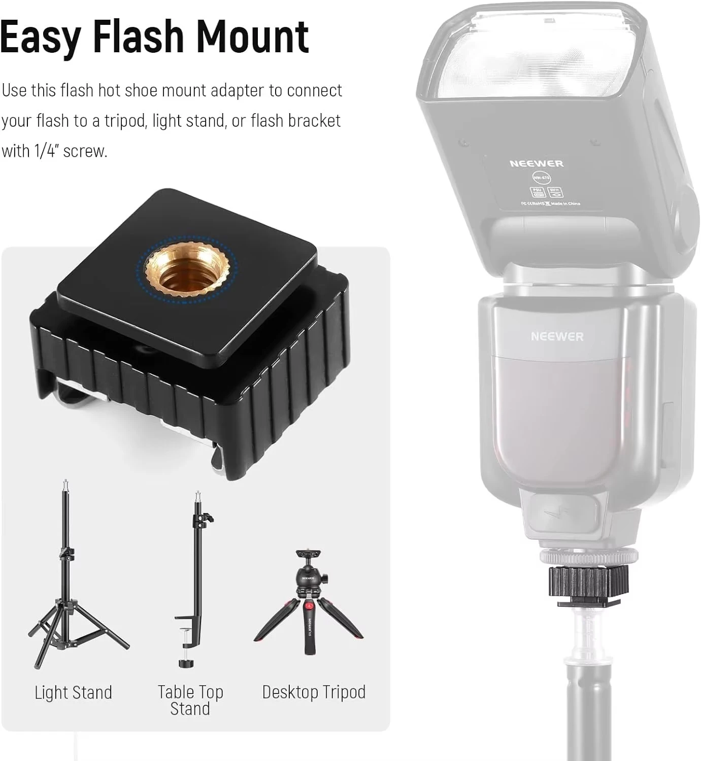 2PCS Flash Hot Shoe Mount Adapter to 1/4-20 Thread Hole Compatible with Canon Nikon Pentax Flash, 1/4” to 1/4” Male Tripod Screw