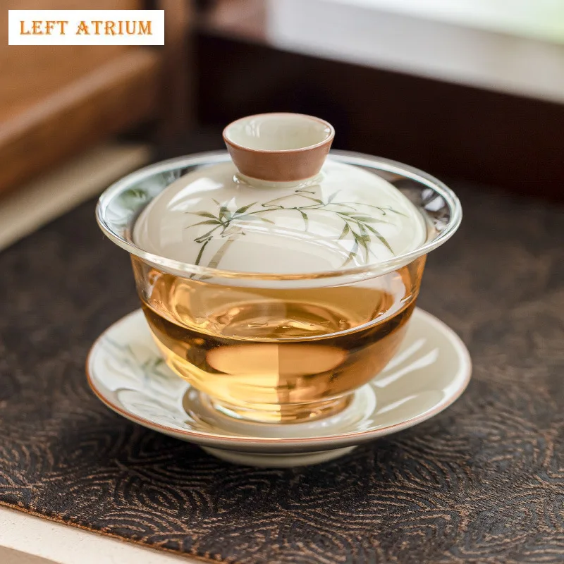 

Hand Painted Bamboo Gaiwan For Tea Porcelain Tureen With Lid Glass Teaware Kung Fu Tea Ceremony Set Tea Bowls Chawan 150ml
