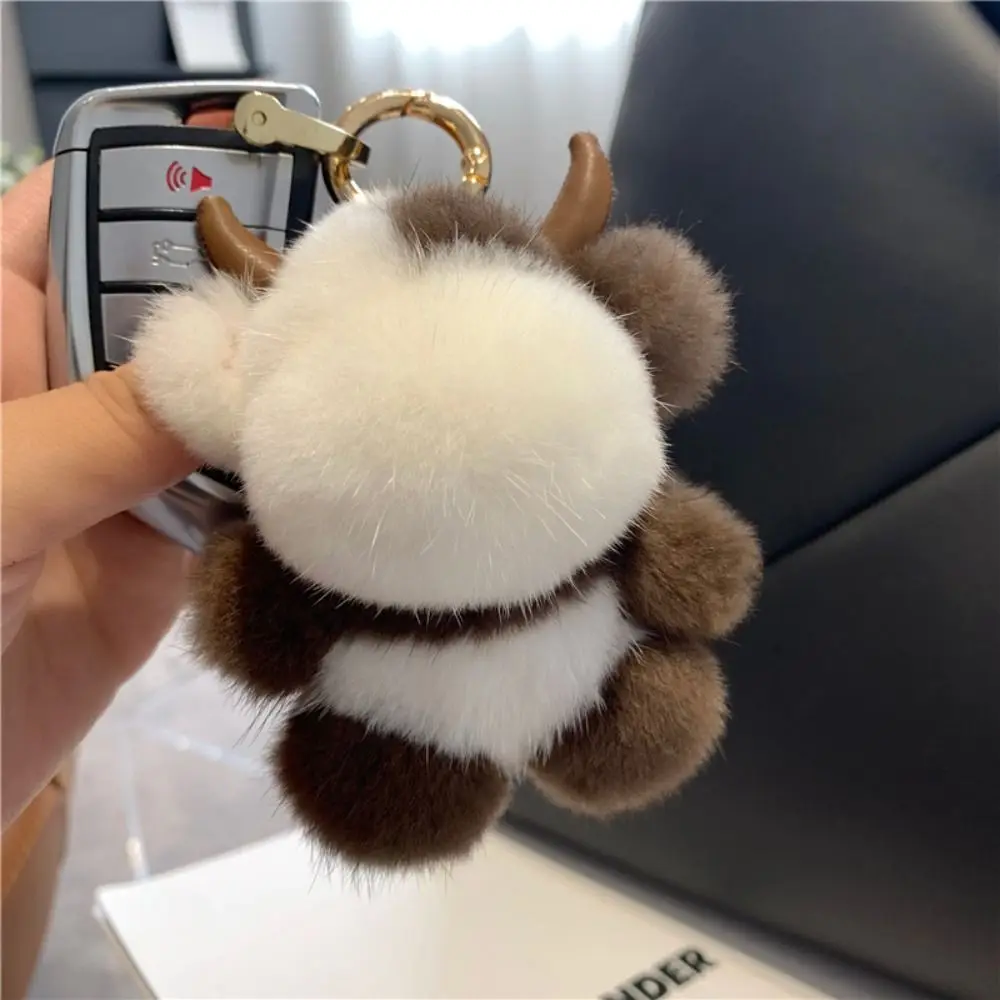 Kawaii langer Mähnen-Waden-Anhänger mit Horn, gefüllte Kuh, Schlüsselanhänger, Ornamente, weich, niedliches Tier-Schlüsselanhänger für Mädchen