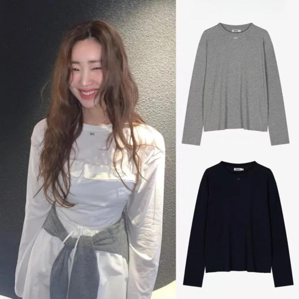 

Новая осенняя футболка с длинным рукавом, корейский нишевый бренд, FONDS Basic, универсальная женская футболка с круглым вырезом и длинными рукавами, модная