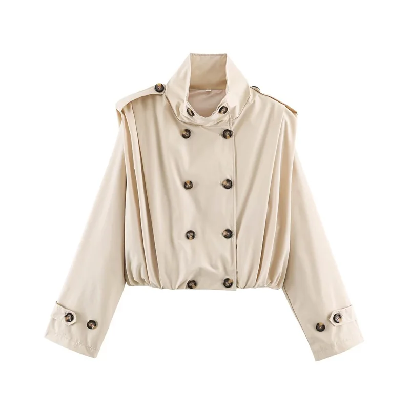 Guobioziy 2026 Fall Winter Vintage Military Style Coat Women Shoulder Epaulette Detail Cropped Jacket For Streetwear Fashion