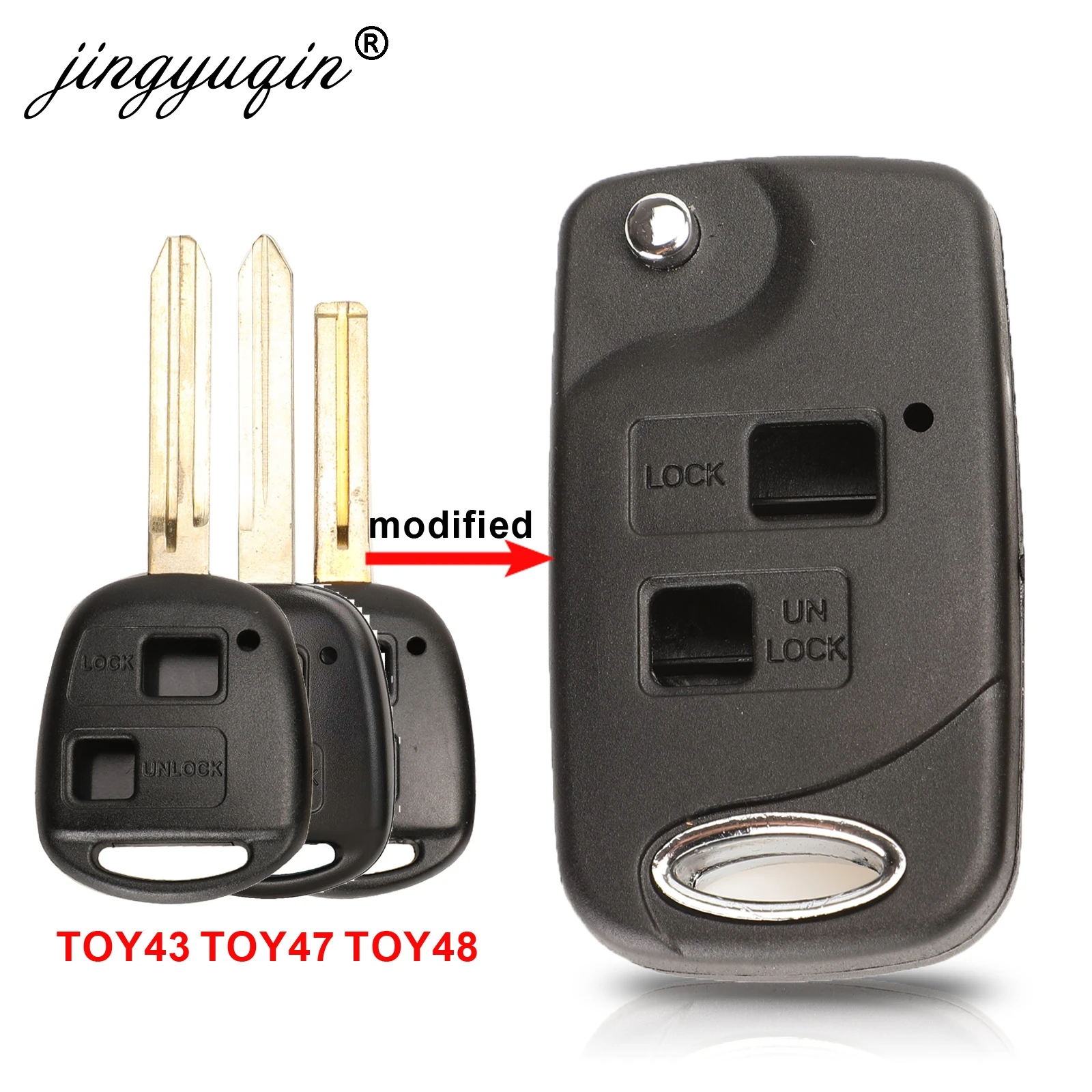 jingyuqin Flip 2-przyciskowy zdalny kluczyk do Toyoty RAV4 Avalon Echo Prado Tarago Camry Tarago TOY43 / TOY47 TOY48 Fob Case