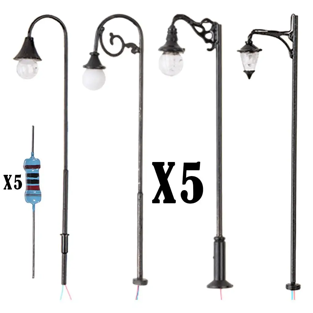 3V 5pcs 1:87 LED Model Street Railway Lights Lamppost with Resistors Miniature