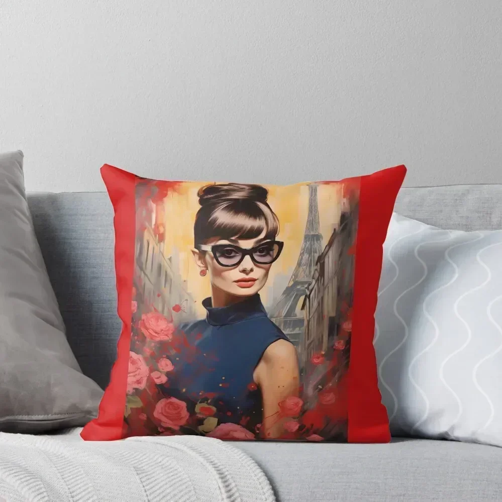 

Audrey Hepburn Eiffel tower Throw Pillow Cusions Cover Cushion Child Sofa Cushion pillow