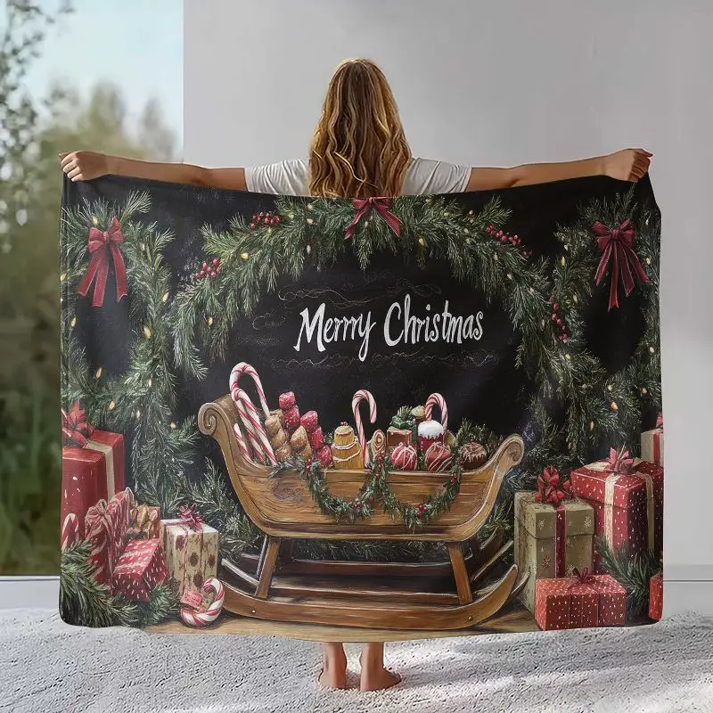 Merry Christmas Tree Santa Claus Fairy Tale Kid Gift Soft Flannel Throw Blanket,Cozy Blanket for Bed,Sofa,Living Room,Home Decor