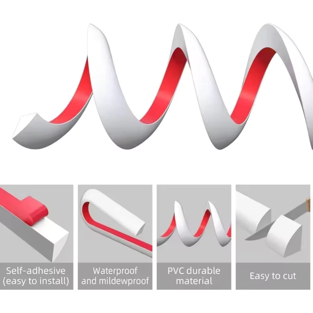 1 قطعة 39.37inX0.5in مرنة ربع جولة صب ذاتية اللصق تقليم ، مقاومة قشر وعصا صب المطبخ بلاط الحمام حافة #3
