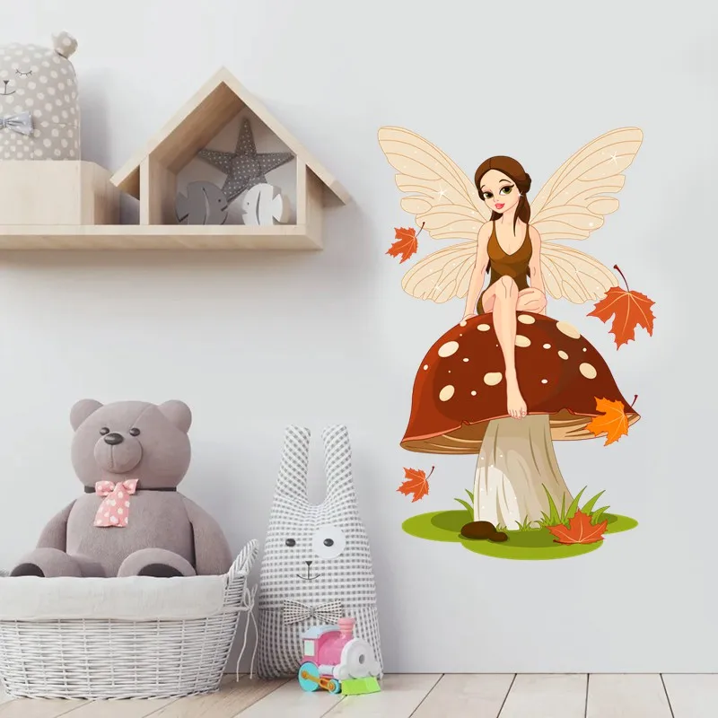 Tri koshki RC095 Autumn Fairy and Mushroom Child Wall Sticker Decal Home Decoration Kids Girl Room Children Self-adhesive