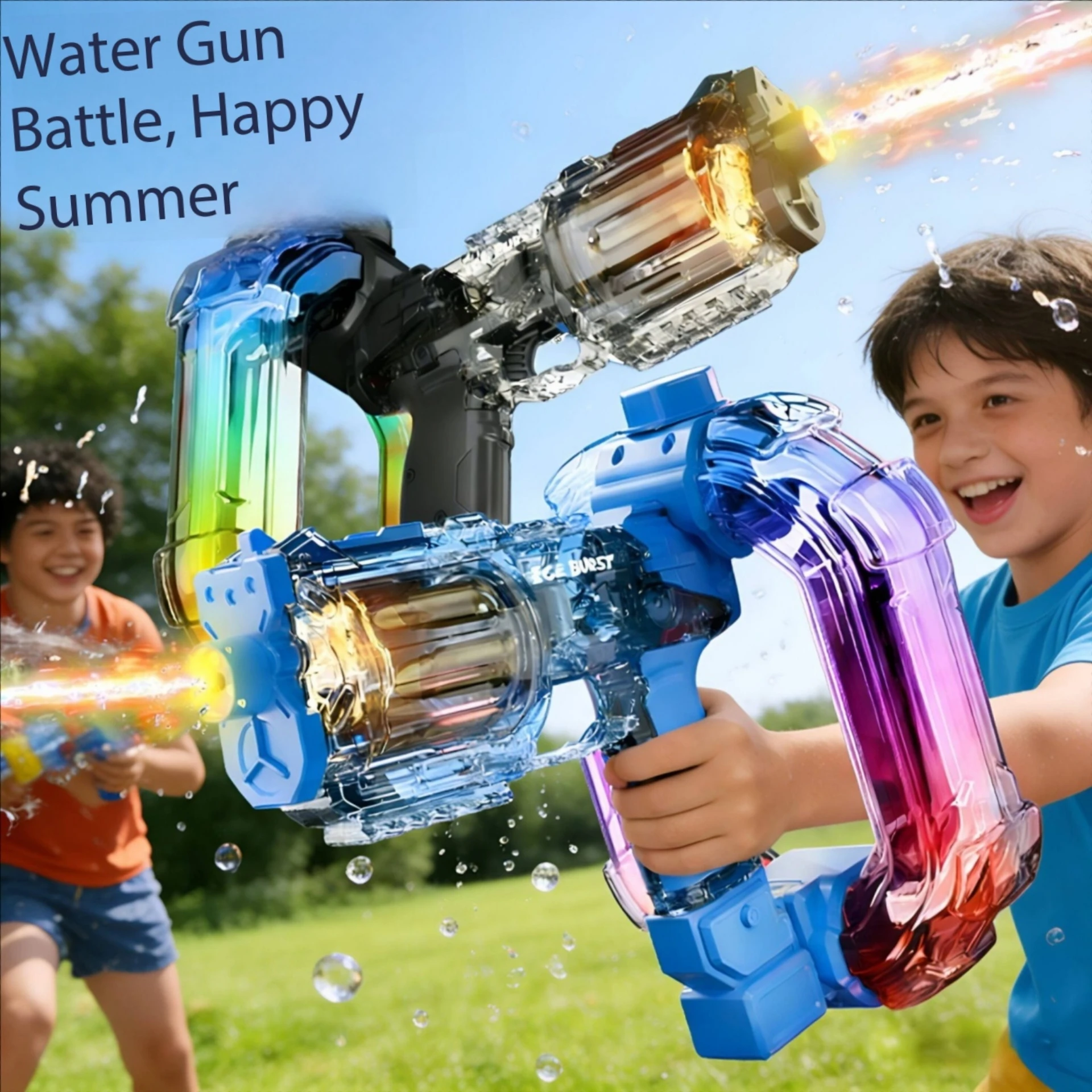 2026 Explosion Flash Left Wheel Ice Explosion Water Gun Electric Iinkage High-pressure Water Gun Summer Swimming Pool Toy