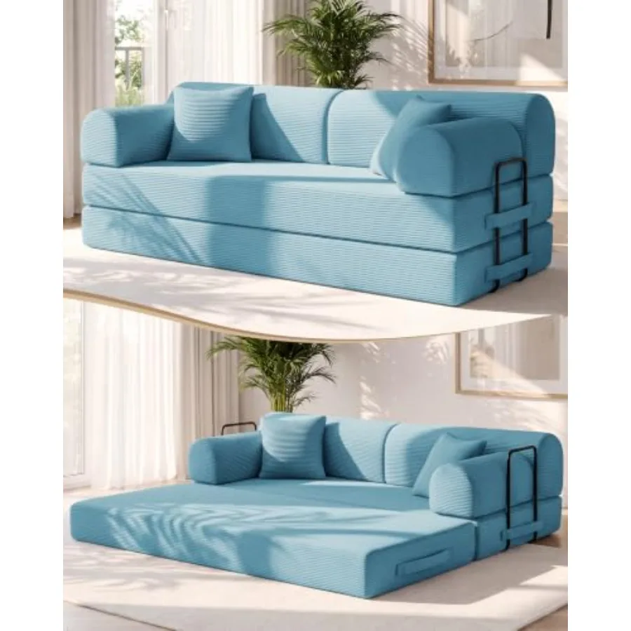 78.8 Convertible Sofa Bed for Living Room, Fabric Upholstered, Gray, Easy Pull-Out Mechanism and High Back Support