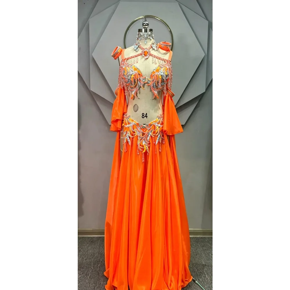 BellyDance Suit Embroidery Diamond Bra Split Fishtail Skirt Performance Set Custom Adult Child Competition Clothing Accessories