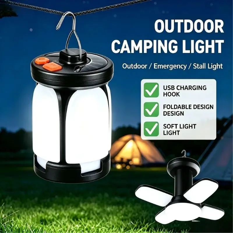 LED Leaf Camping Lamp Hung Emergência Solar, USB recarregável, luzes de tenda, pesca, lanternas de viagem, iluminação exterior, 1-5pcs