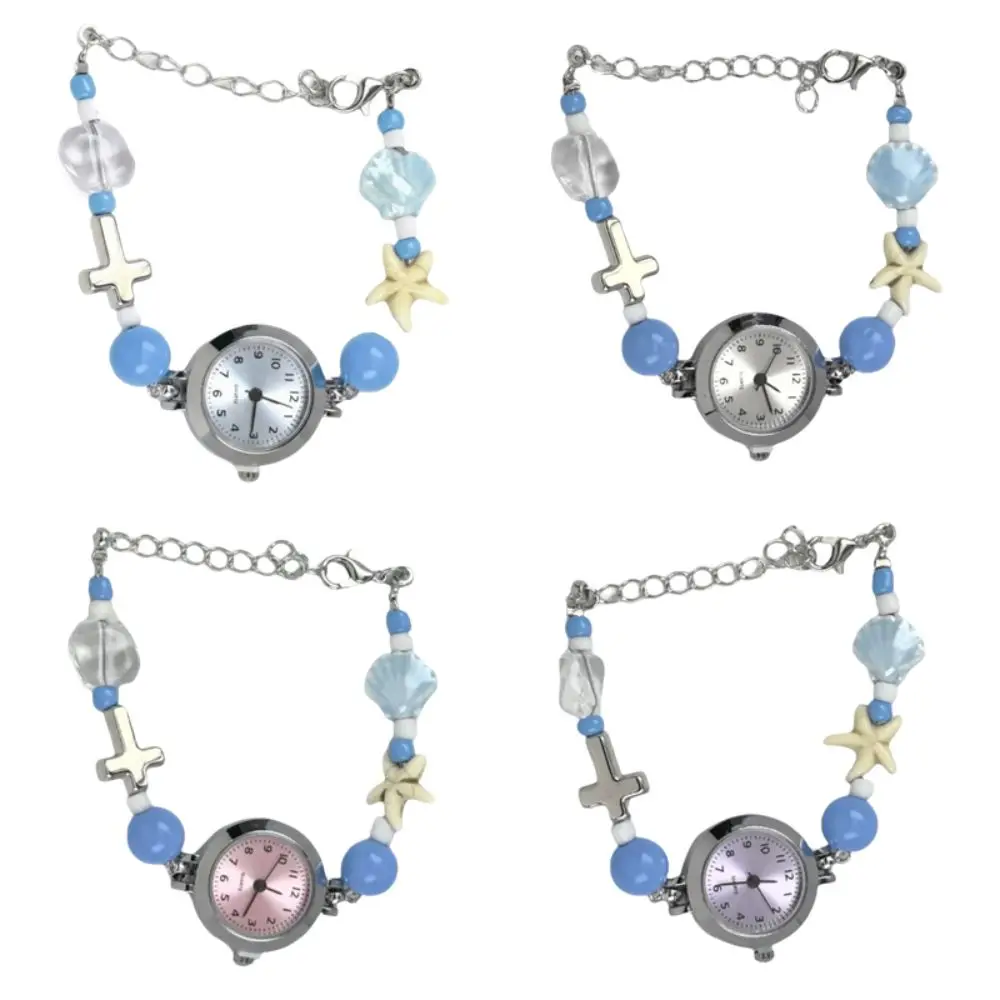 New Starfish Shell Bracelet Watch Adjustable Beaded Ceramic Beaded Bracelet Watch Pendant Dopamine Quartz Watch Women Girls