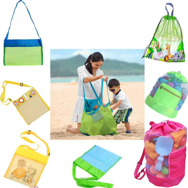 Outdoor Foldable Beach Mesh Bag Portable Children Sand Away Kids Beach Toys Clothes Sundries Storage Mesh Bags