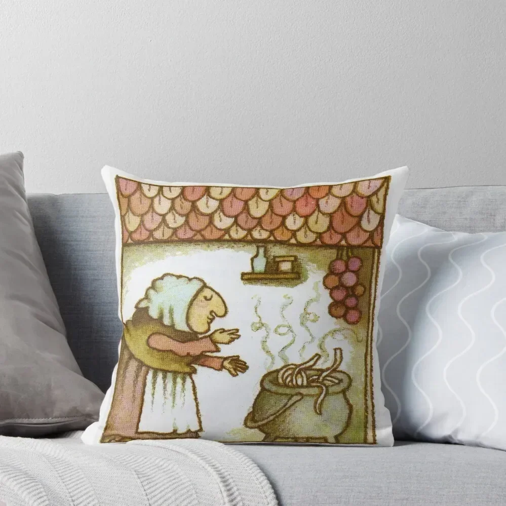 

Strega Nona Blowing Kisses to Pasta Pot Throw Pillow Custom Cushion Photo ornamental pillows Plaid Sofa pillow