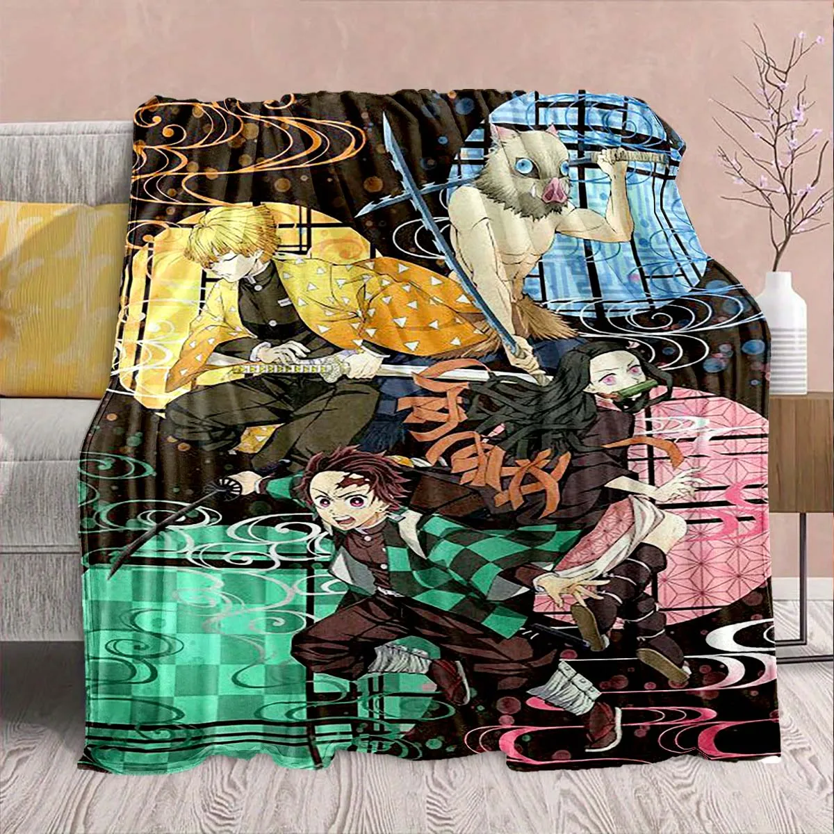 Demon Slayer Anime Flannel Blanket - Soft Warm Perfect for Sofa, Bedding Camping Travel Office Home Decor -QJY