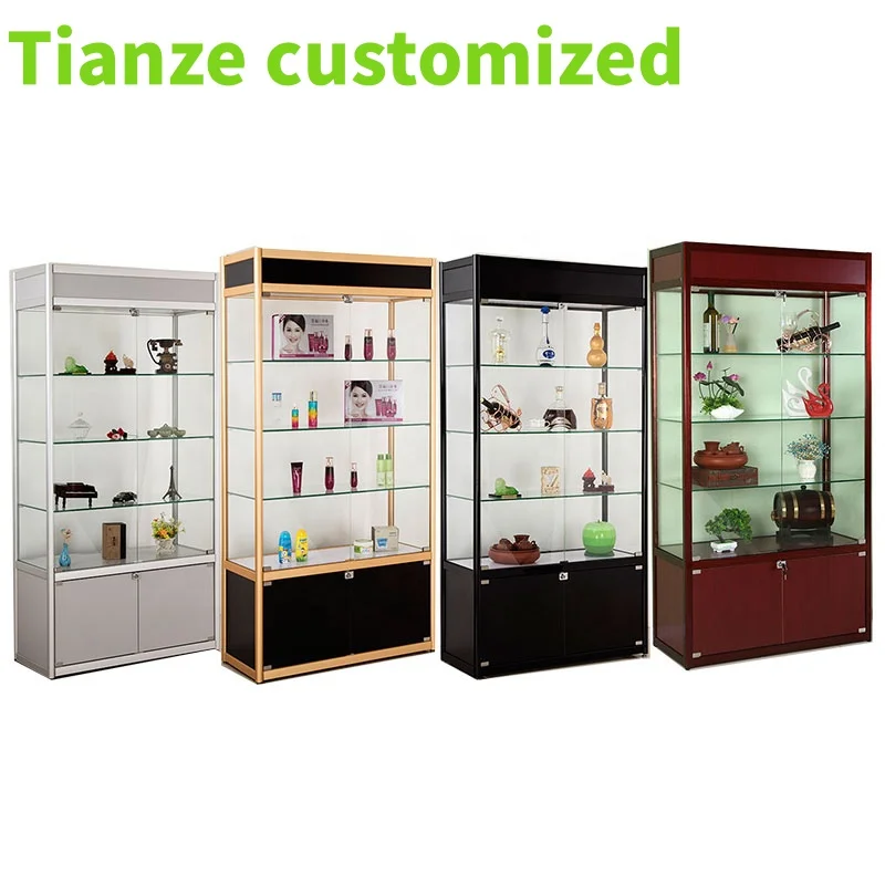 (Customized) high quality glass display cabinet with LED light locable smoke shop cheap display showcase