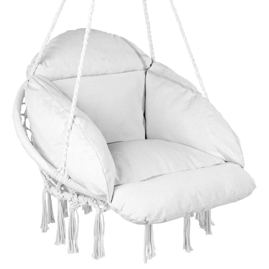 

Hammock Swinging Chair Macrame Hanging Chair with Cushion Indoor Outdoor