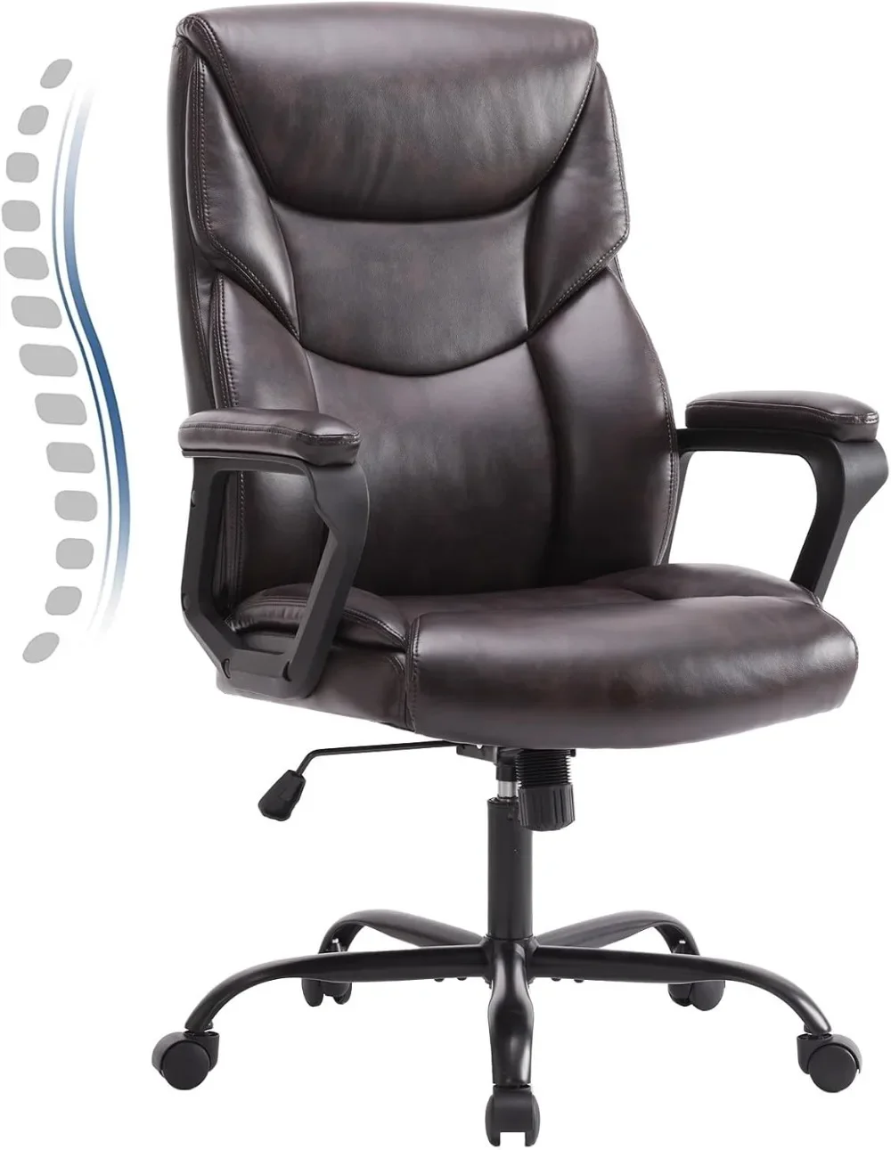 Silla de oficina con reposabrazos ergonómico acolchado, soporte Lumbar, cuero PU con Base de Metal fuerte, silla de ordenador para el hogar