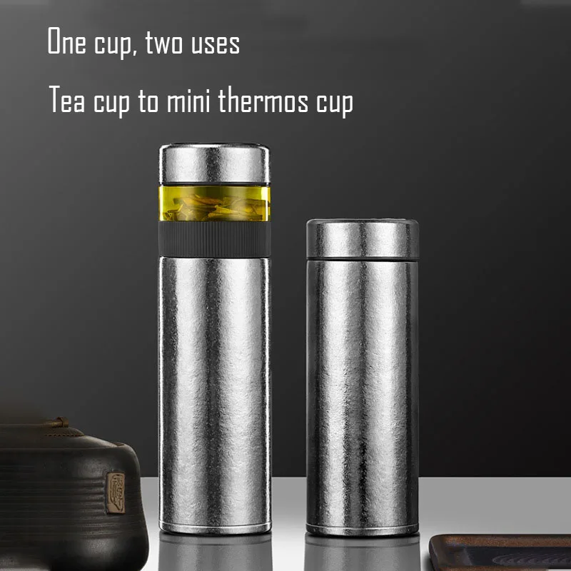 Pure Titanium Thermos Cup,Intelligent Temperature,Water and Tea Separation,Double Layer,Vacuum,Dual-purpose Health Bottle, 500ml