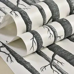 Black White Birch Tree Wallpaper Modern Design Roll Pearly Rustic Forest Woods Bedroom Living Room Wall Paper