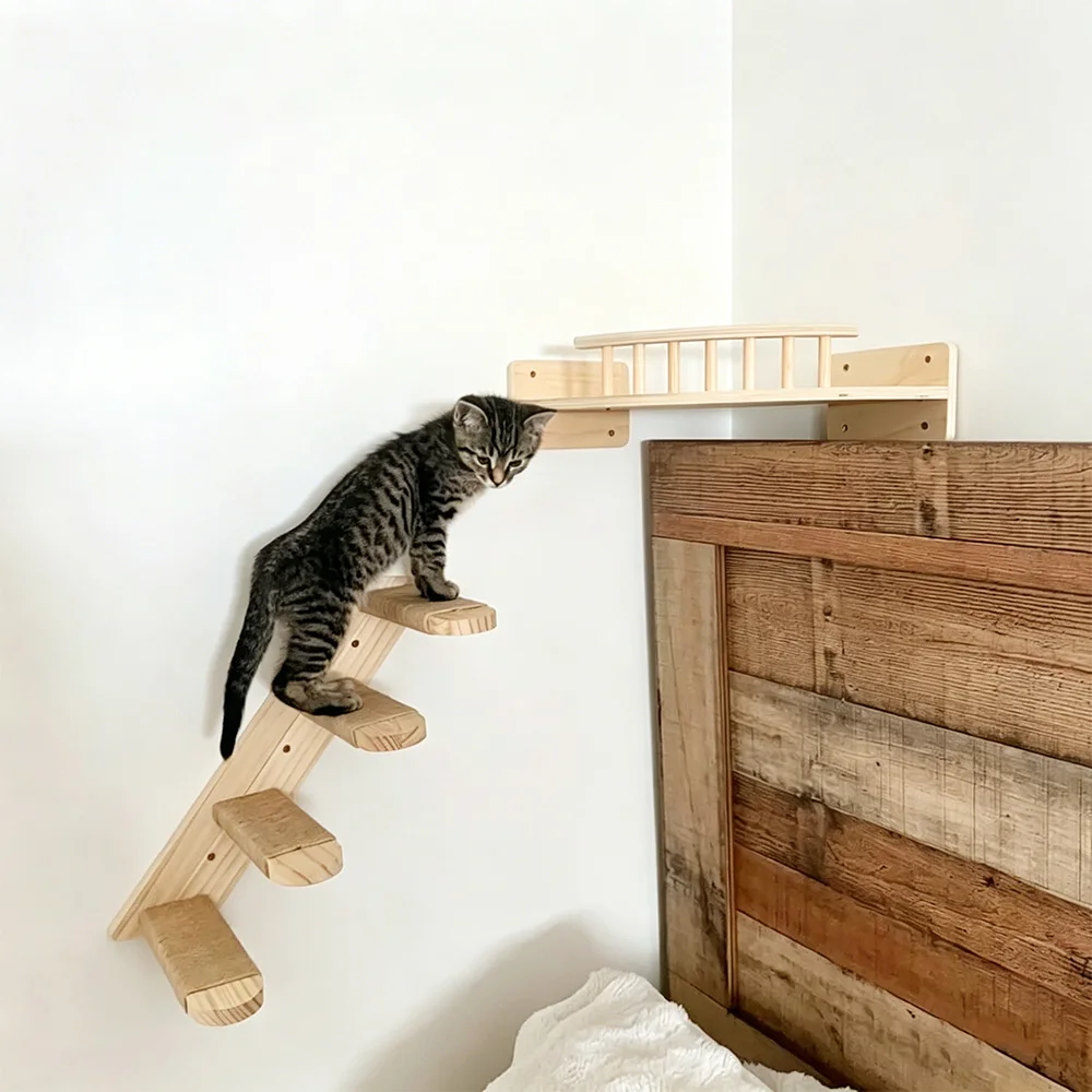 Balda de pared para gatos con plataforma de salto – Estante rincón para trepar y dormir - imagen 5