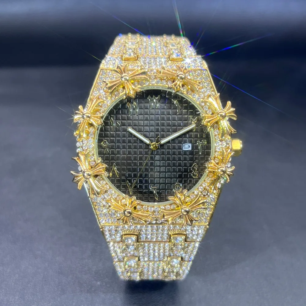 Hip Hop Mens Quartz Watches MISSFOX Automatic Date Iced Wristwatch Fashion  Diamond Jewelry Watch For Man Free Shipping 2026