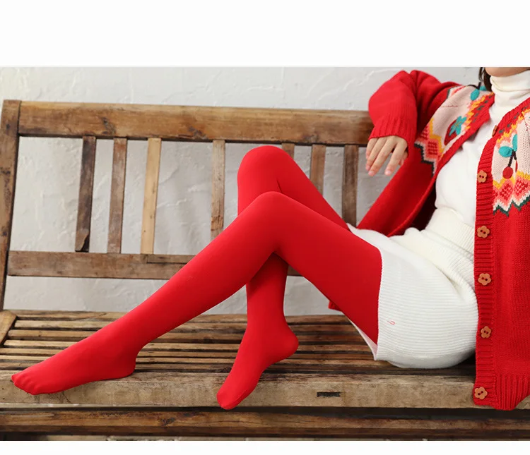 2023 neues Design Frauen rote Leggings Herbst Winter Plüsch verdickte Strumpfhosen tragen warme Hosen Benmingnian 160g 300g hohe Qualität – Detail 4