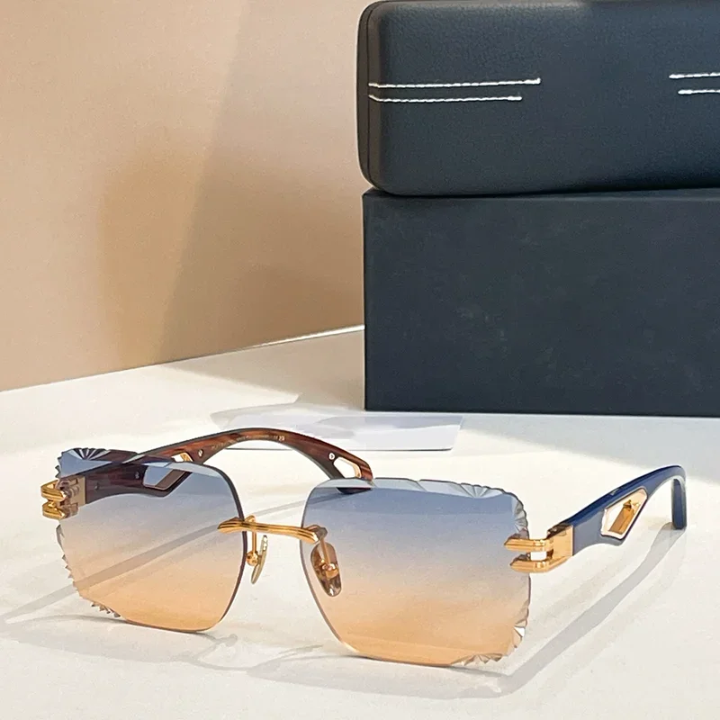 

Luxury Craft Diamond Cut Boundless Sunglasses for Men 2025 Trendy Original High Street Rimless Acetate Solar Glasses for Ma