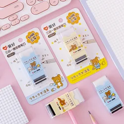 2 pcs/pack Kawaii Cartoon Rilakkuma Bear Rubber Eraser with Pencil Sharpener Cute Erasers School Supplies Cute Stationery