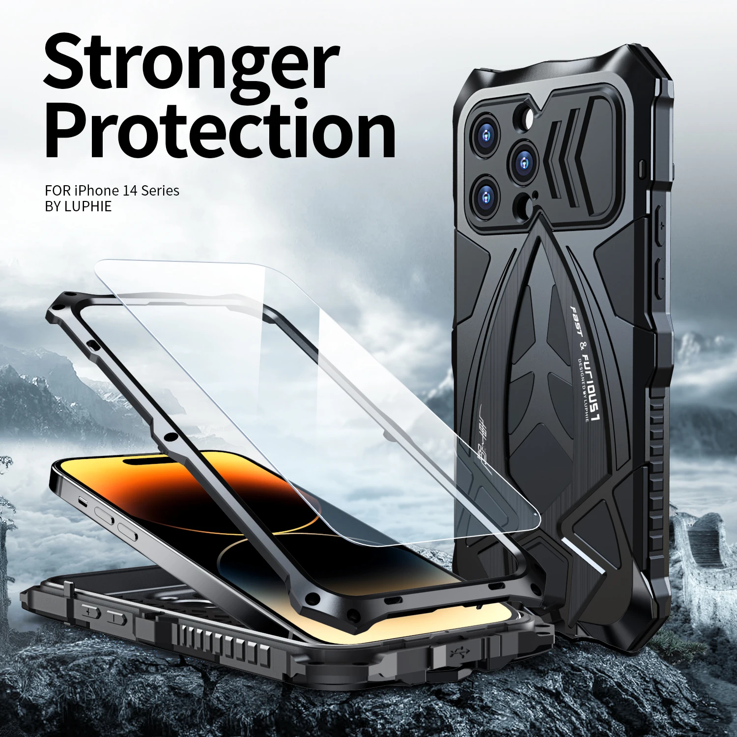 Металлический бампер Armor Hybrid 360, сверхмощный противоударный чехол для IPhone 14 Pro Max 14ProMax 14Pro IPhone14 I, чехол на весь корпус телефона