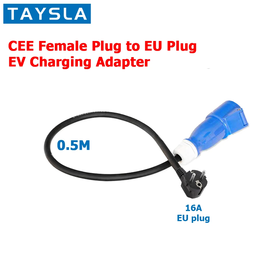 TAYSLA EV Portable Charger Schuko Plug To CEE Blue Power Female Plug Socket Adapter Blue CEE Connector 7KW 32A to 3.5KW 16A