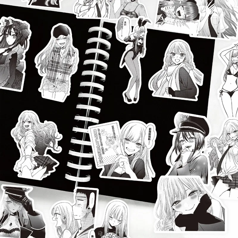 

82PCS Hot Kawaii Anime My Dress Up Darling Series Black and White Sticker Cartoon Creativity DIY Cell Phone Case Sticker Gift