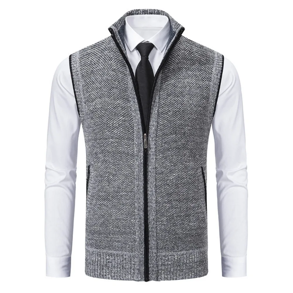 Tesco Multi-Color Knitted Zip-Up Stand-Collar Vest - Casual Daily Wear