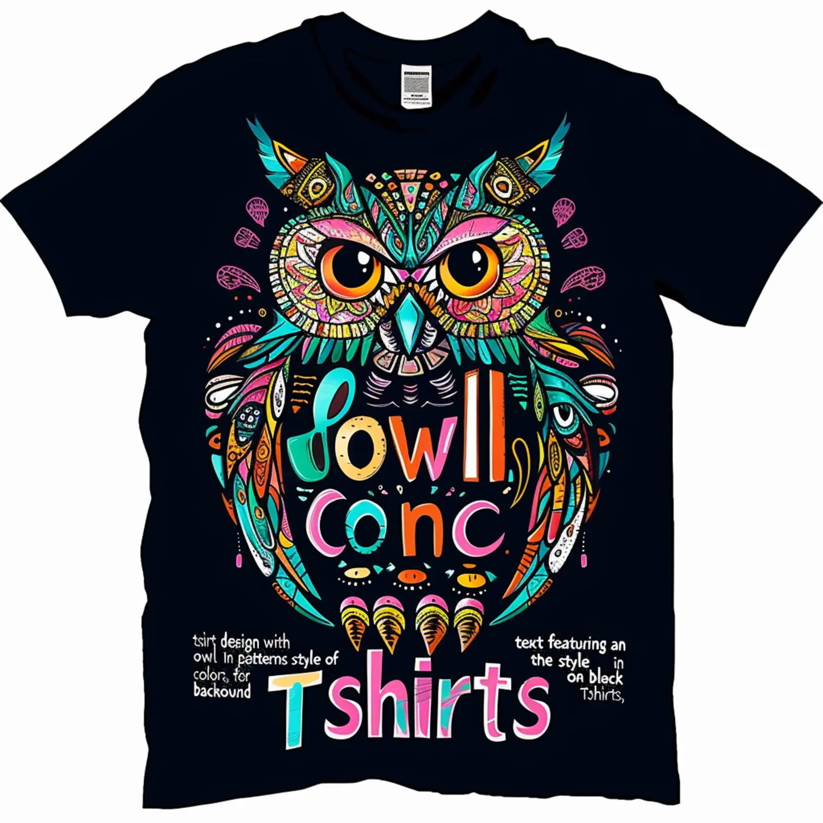 

Owl TShirt with Vibrant Patterns and Bold 'OWls' Comic Text Unique Stylish Tee