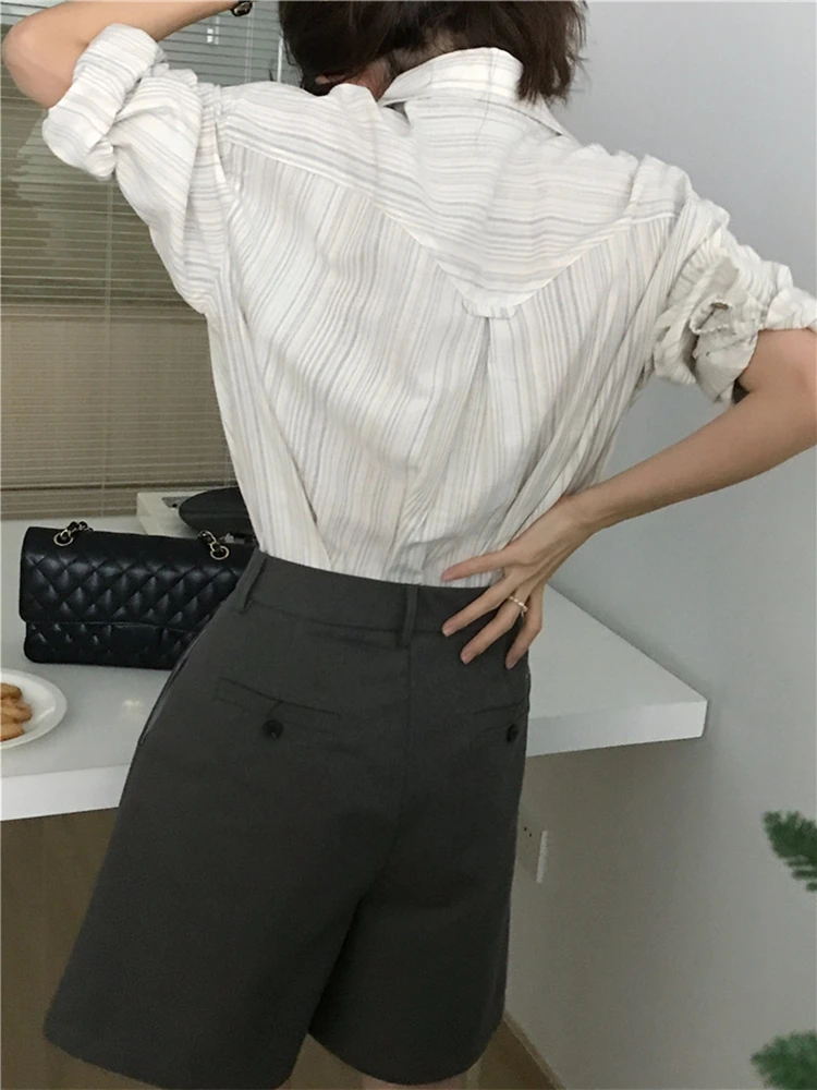 Colorfaith BL9736 New 2023  Lady Shirts Striped Vintage Korean Fashion Elegant Women Spring Summer Office Blouses Chic Wild Tops