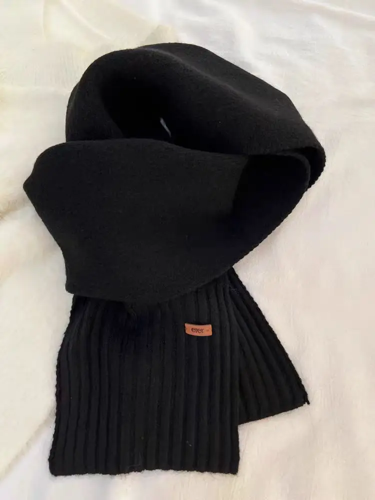 ERER Gradation Cable Scarf Korean Cashmere Winter High-end Retro Small Leather Label Knitted Unisex Versatile Solid Color