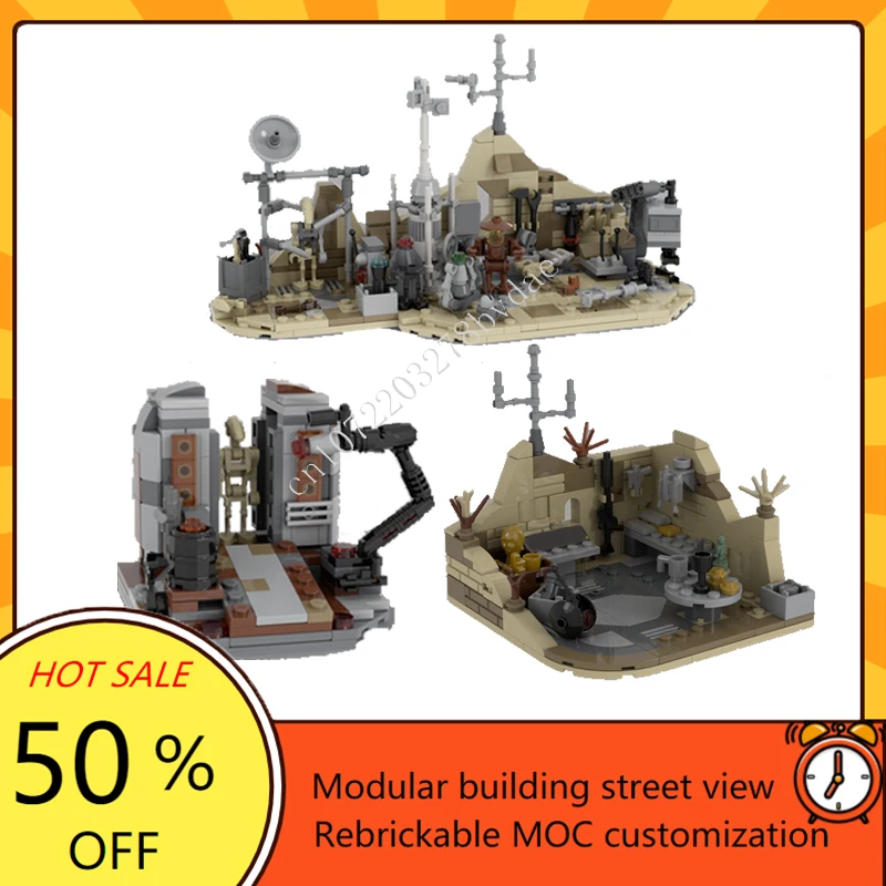 Jawa's Droid Workshop，Geonosian Droid Factory and Desert Bounty Hunter's Hideout Space War MOC Model Custom Puzzles DIY Gift