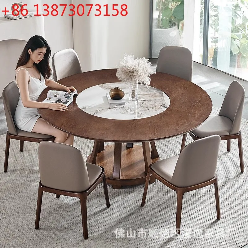 

Высококачественный обеденный стол из цельного дерева в скандинавском стиле с поворотным столом и индукционной плитой для маленькой квартиры, круглый бревенчатый цвет, 10 человек