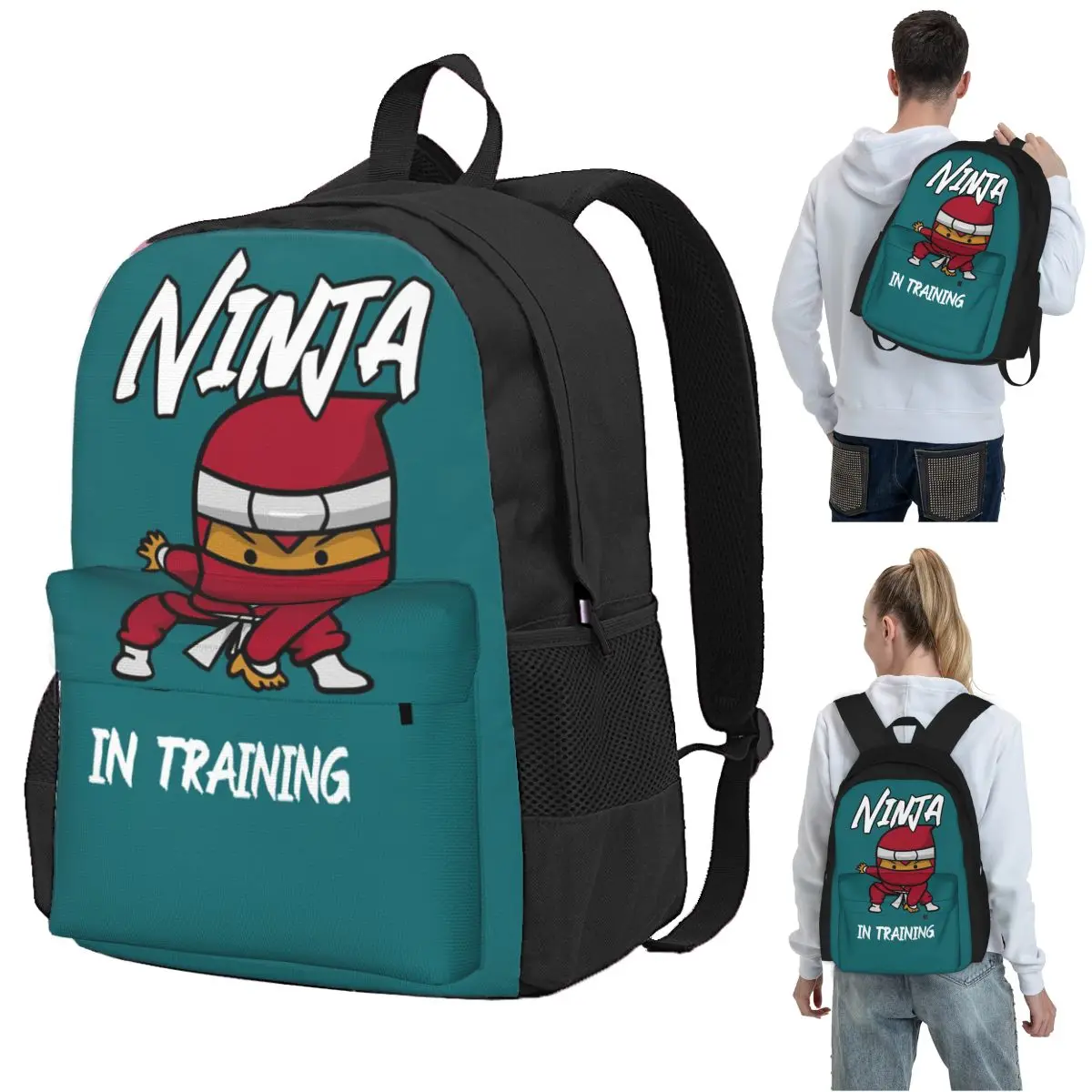 Black Ninja In Training Backpack Student BookBag Kids School Bag Computer Shoulder Bags for Boys Girls