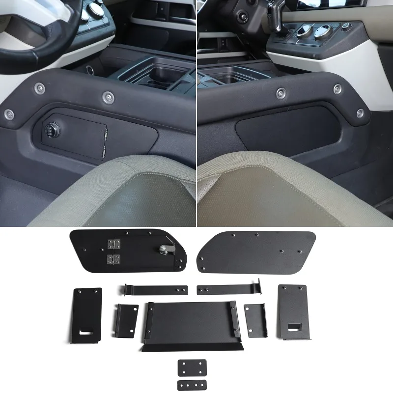 

Carbon Steel and Aluminum Alloy Center Console Lower Safe For Land Rover Defender 2020 2021 2022 2023 2024 Car Accessories