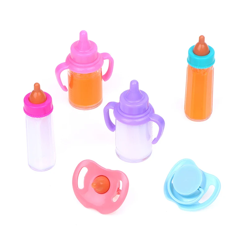 Garrafa de mamilo de plástico para bonecas recém-nascidas, brinquedos Dollhouse, acessórios Doll, Magic Milk Juice Bottles, chupeta Bibs, Fits recém-nascidos, 10 ", 12", 14"