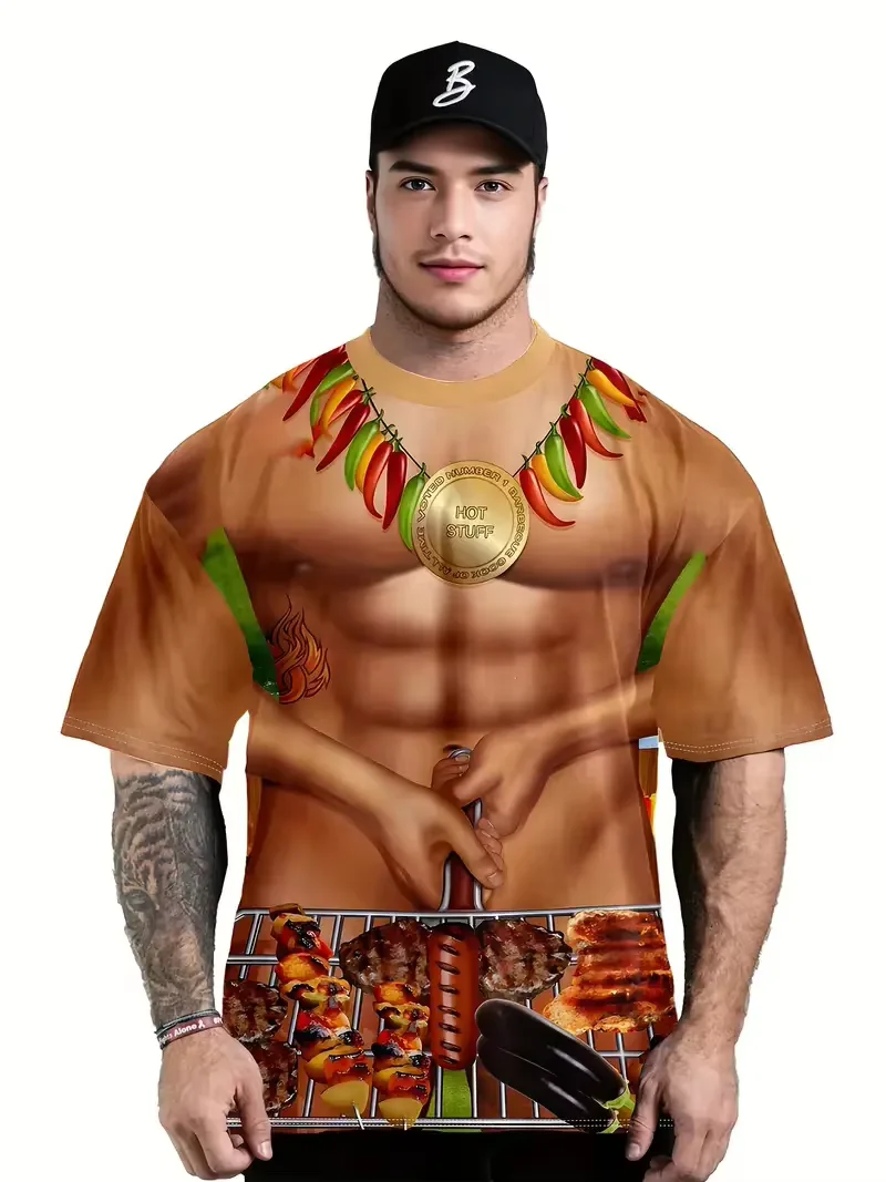 New Funny Muscle Body 3D Printed T-shirt Mens Designer Clothes Streetwear Short Sleeve Top Tees Ugly Chest Hair T Shirt Clothing