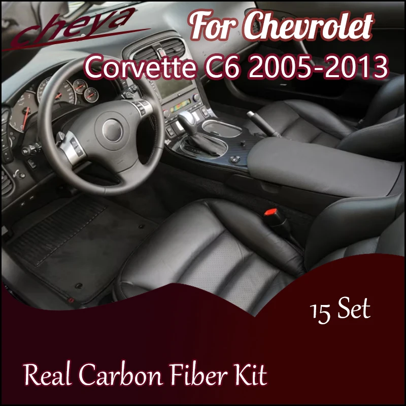 15 Set Real Carbon Fiber Kit Car Interior Decorative Panel Cover Suitable for Chevrolet Corvette C6 ZR1 Z06 2004-2013
