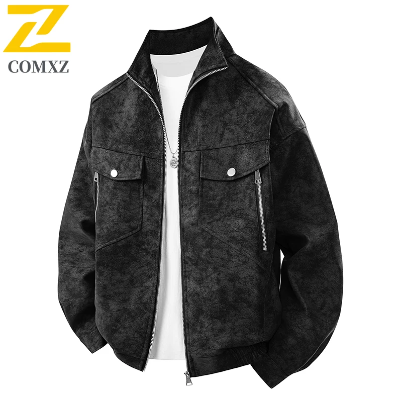 

Trendy Men Jacket Vintage Outdoor Wear Resistant Motorcycle Coat Stylish Multi Pocket Casual Cycling Windproof Biker Jacket